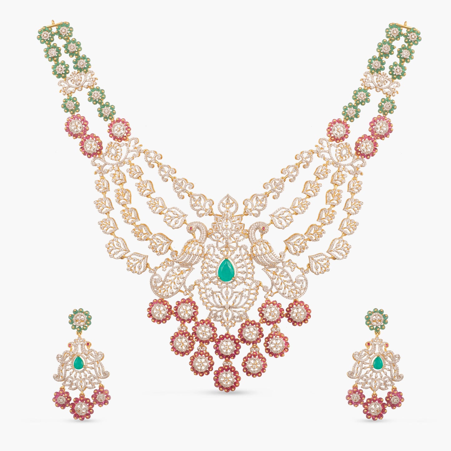 Sitara CZ Layered Silver Necklace Set