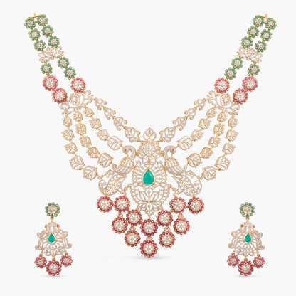 Sitara CZ Layered Silver Necklace Set