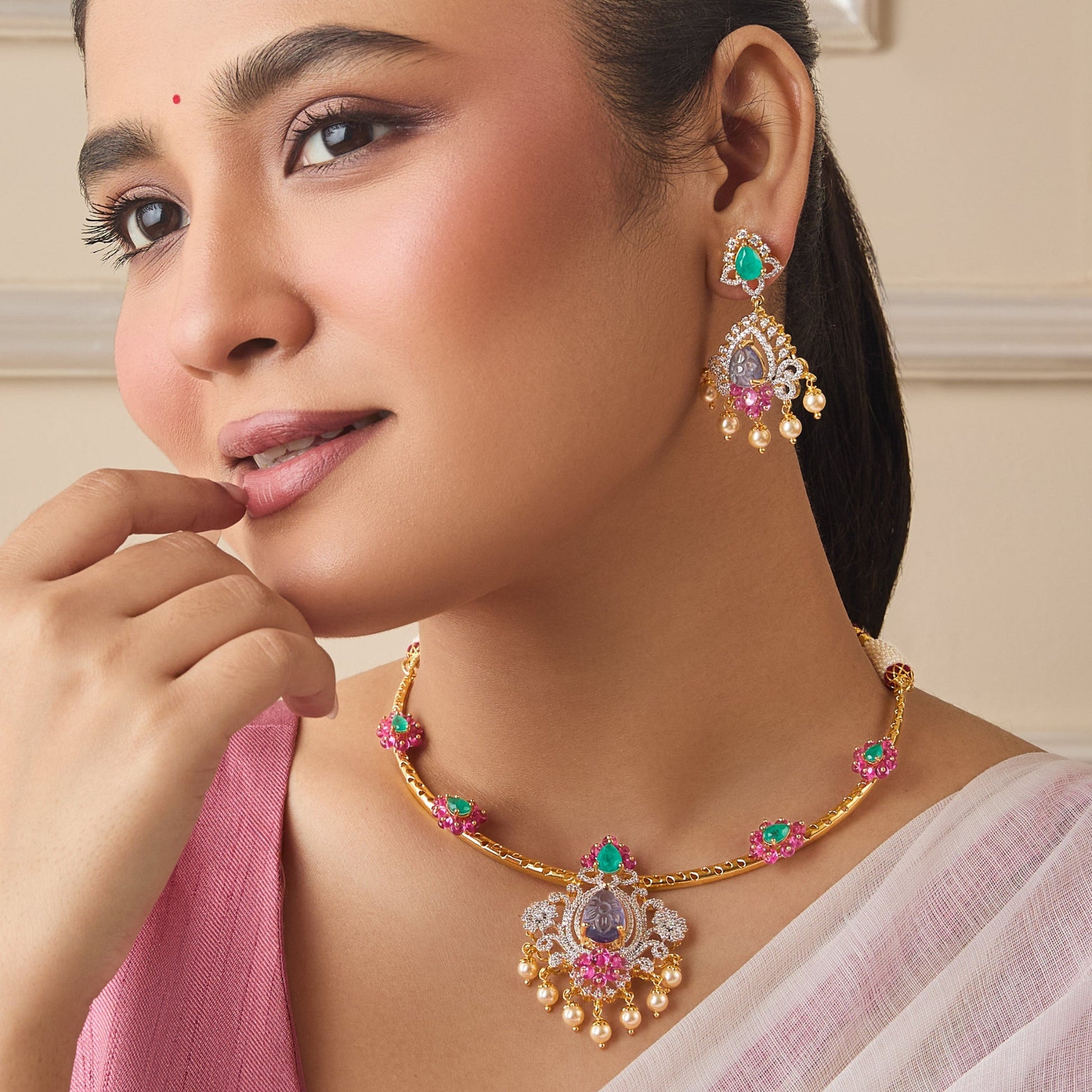 Avani CZ Silver Necklace Set