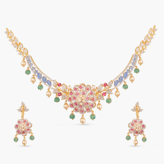 Ria CZ Silver Necklace Set