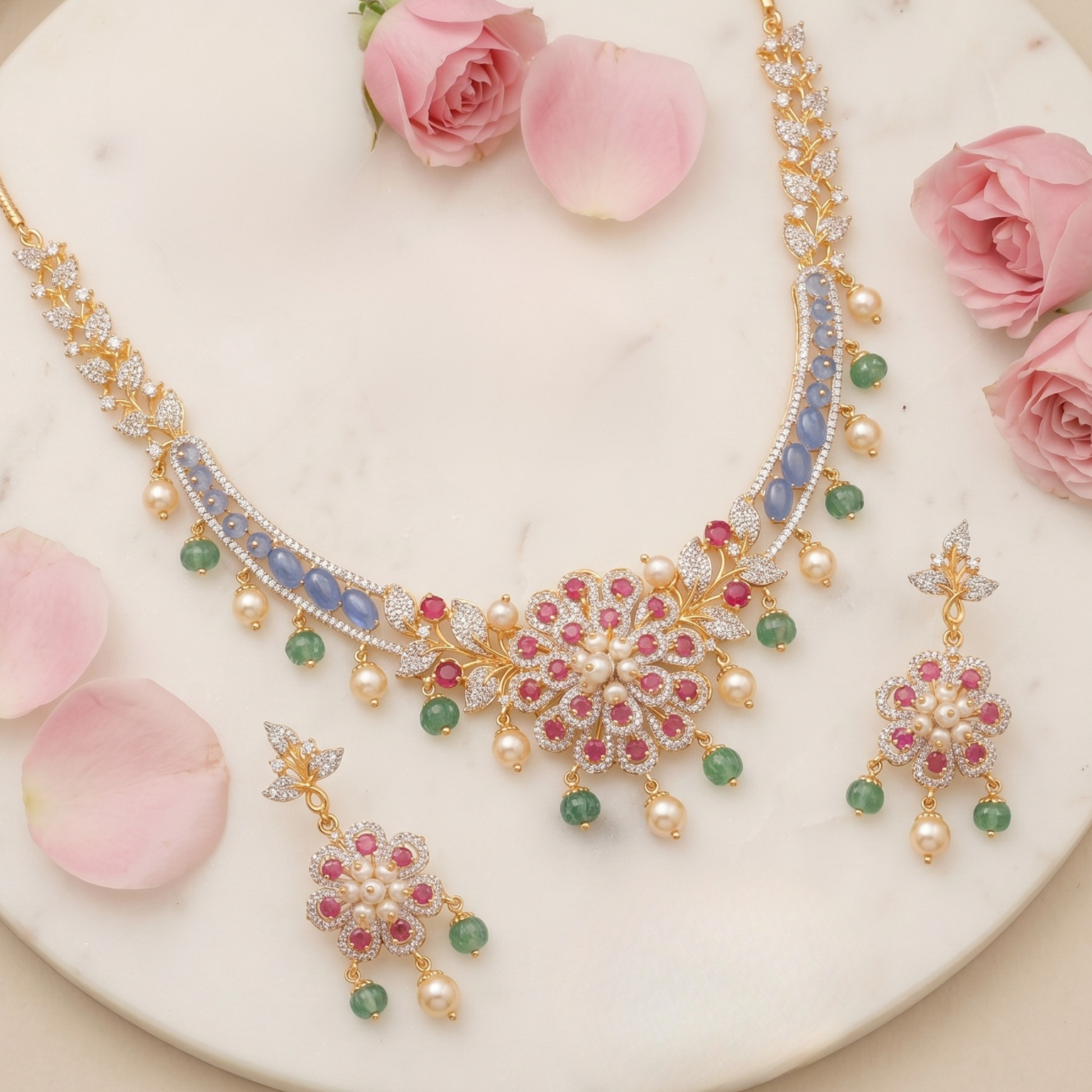 Ria CZ Silver Necklace Set