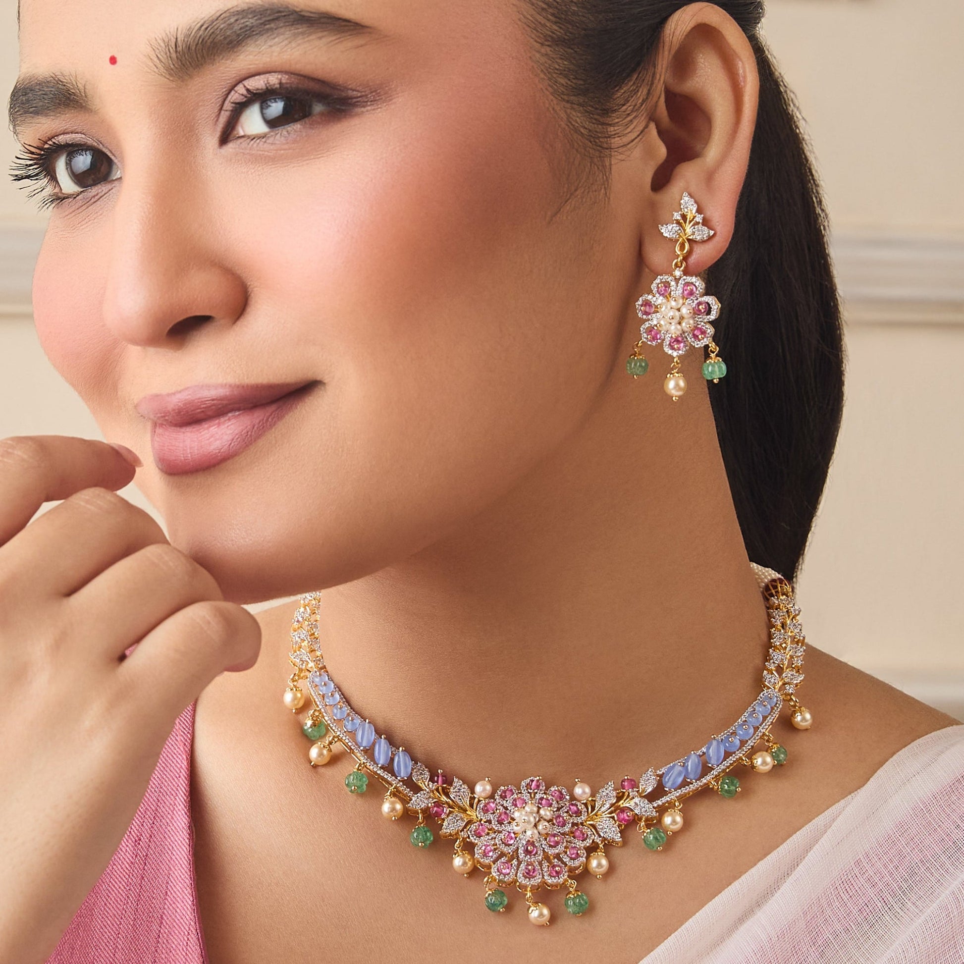 Ria CZ Silver Necklace Set