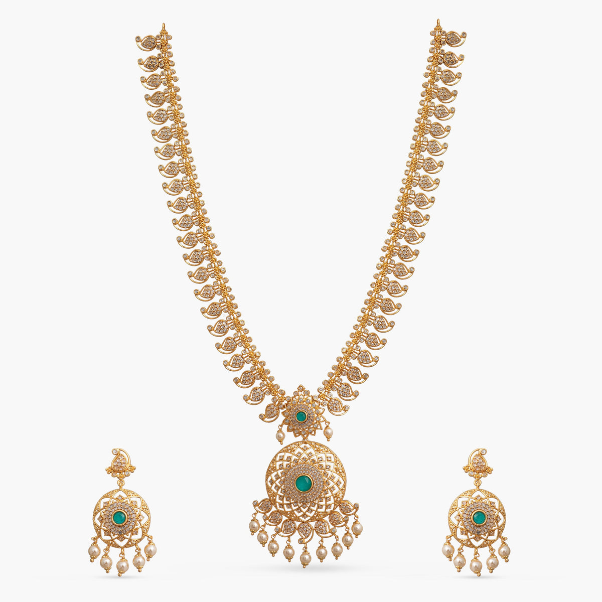 Ira Paisley Silver Long Necklace Set