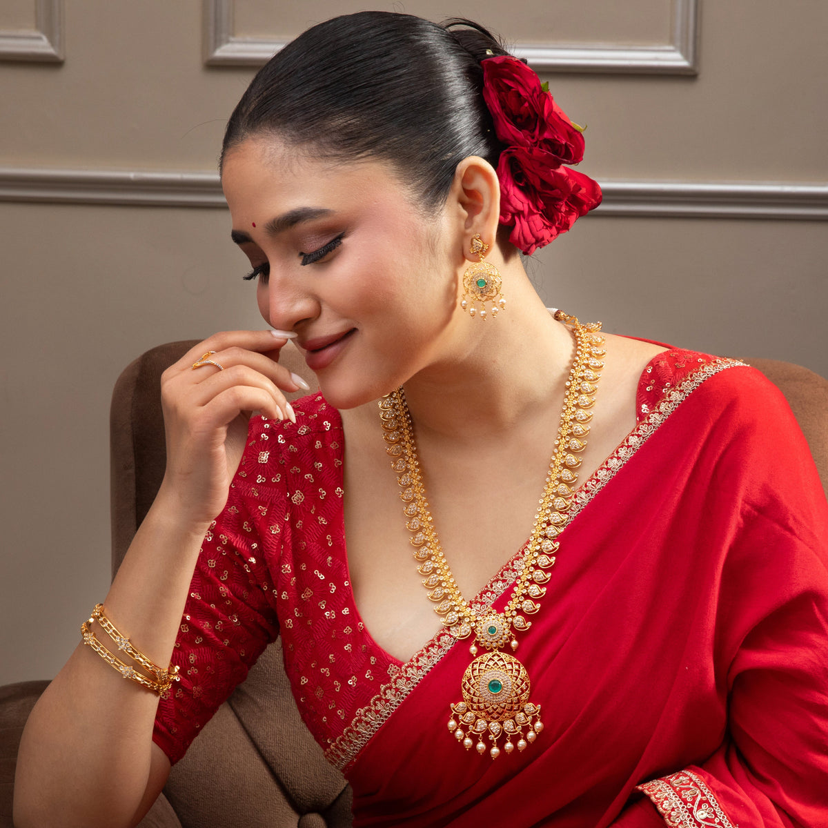 Ira Paisley Silver Long Necklace Set