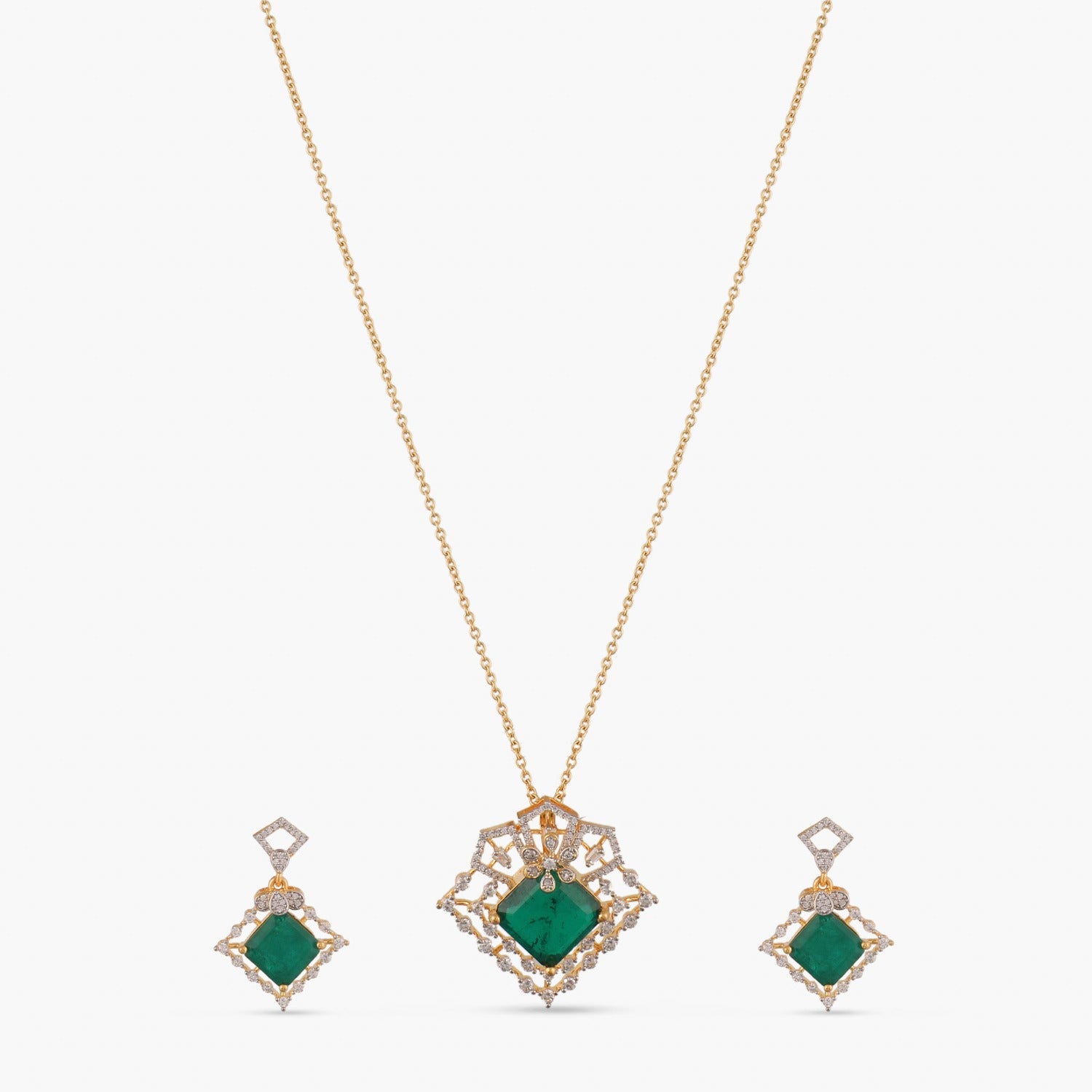 Emerald Sparkle CZ Silver Pendant Set