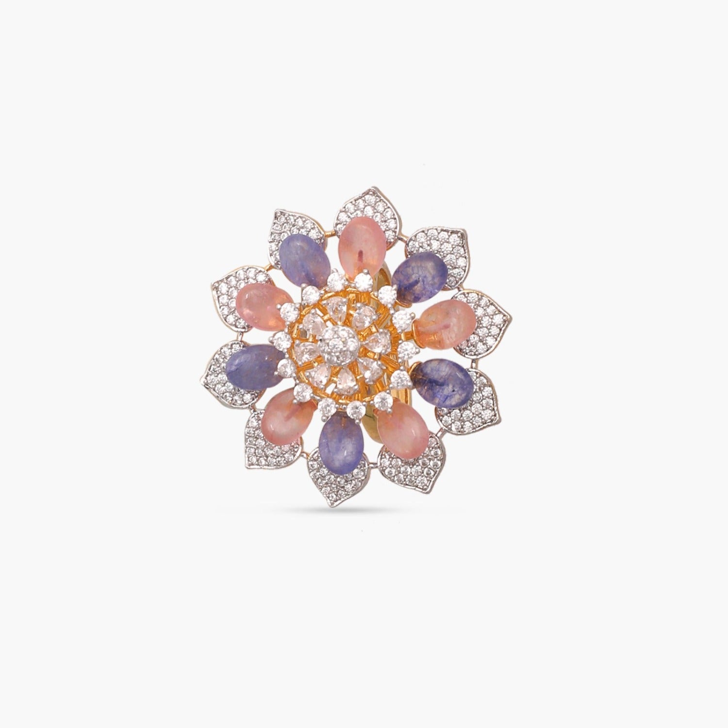 Floral Bloom CZ Silver Finger Ring