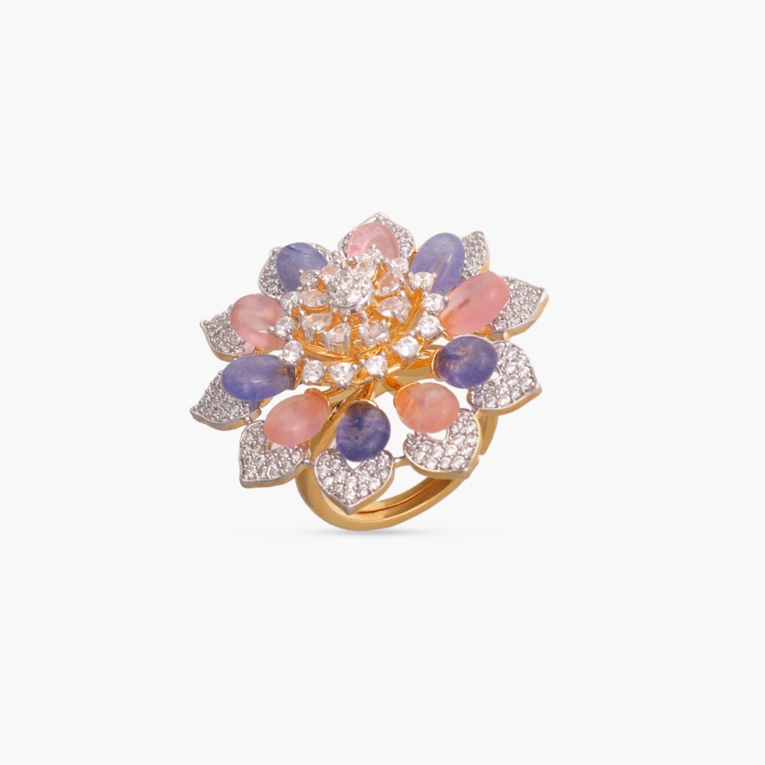 Floral Bloom CZ Silver Finger Ring