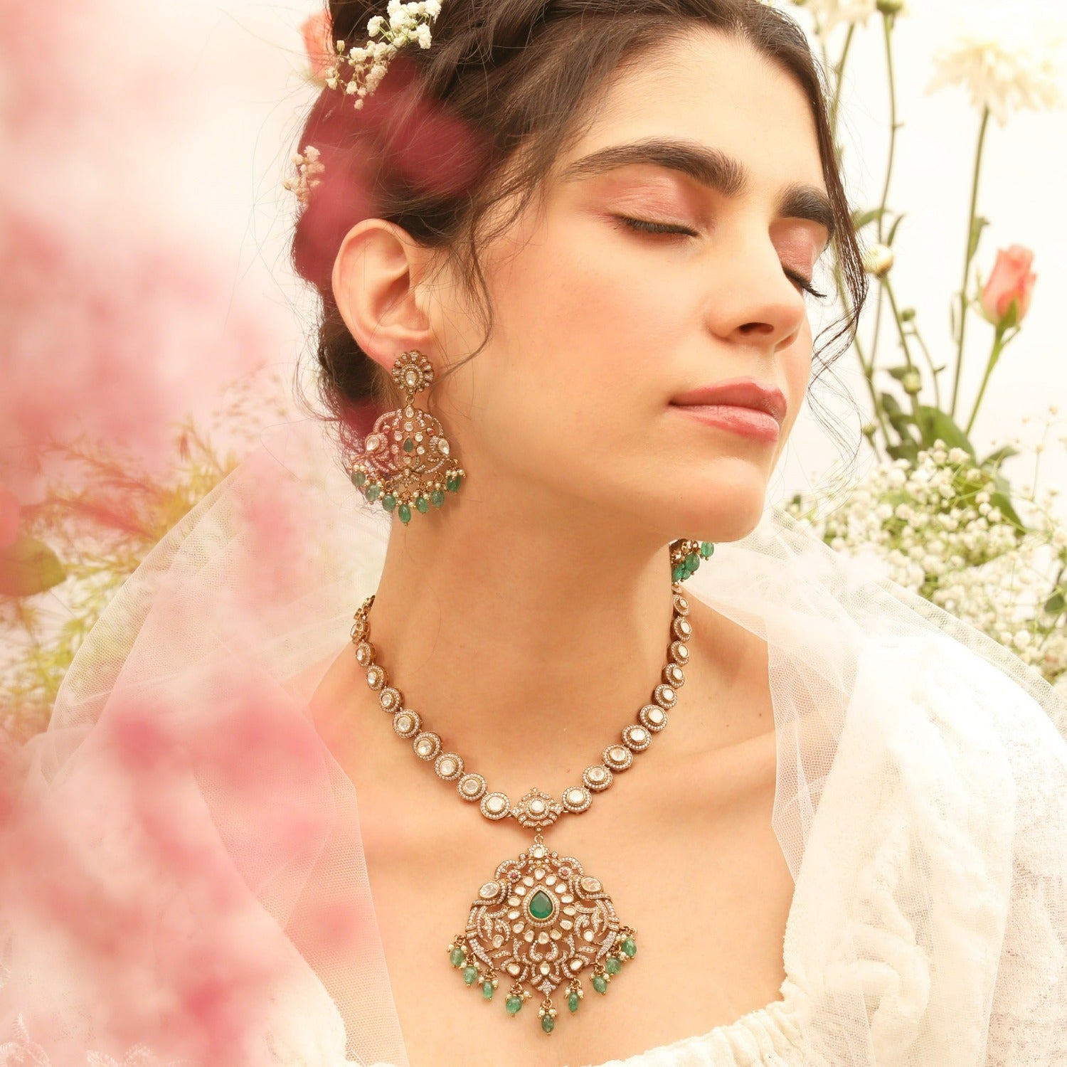 Rasika Classic Moissanite Silver Necklace Set