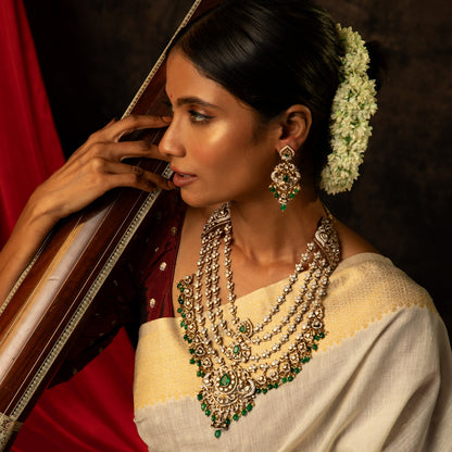 Advaita Moissanite Silver Layered Necklace Set