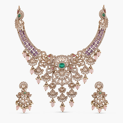 Elephant and Peacock Moissanite Silver Necklace Set