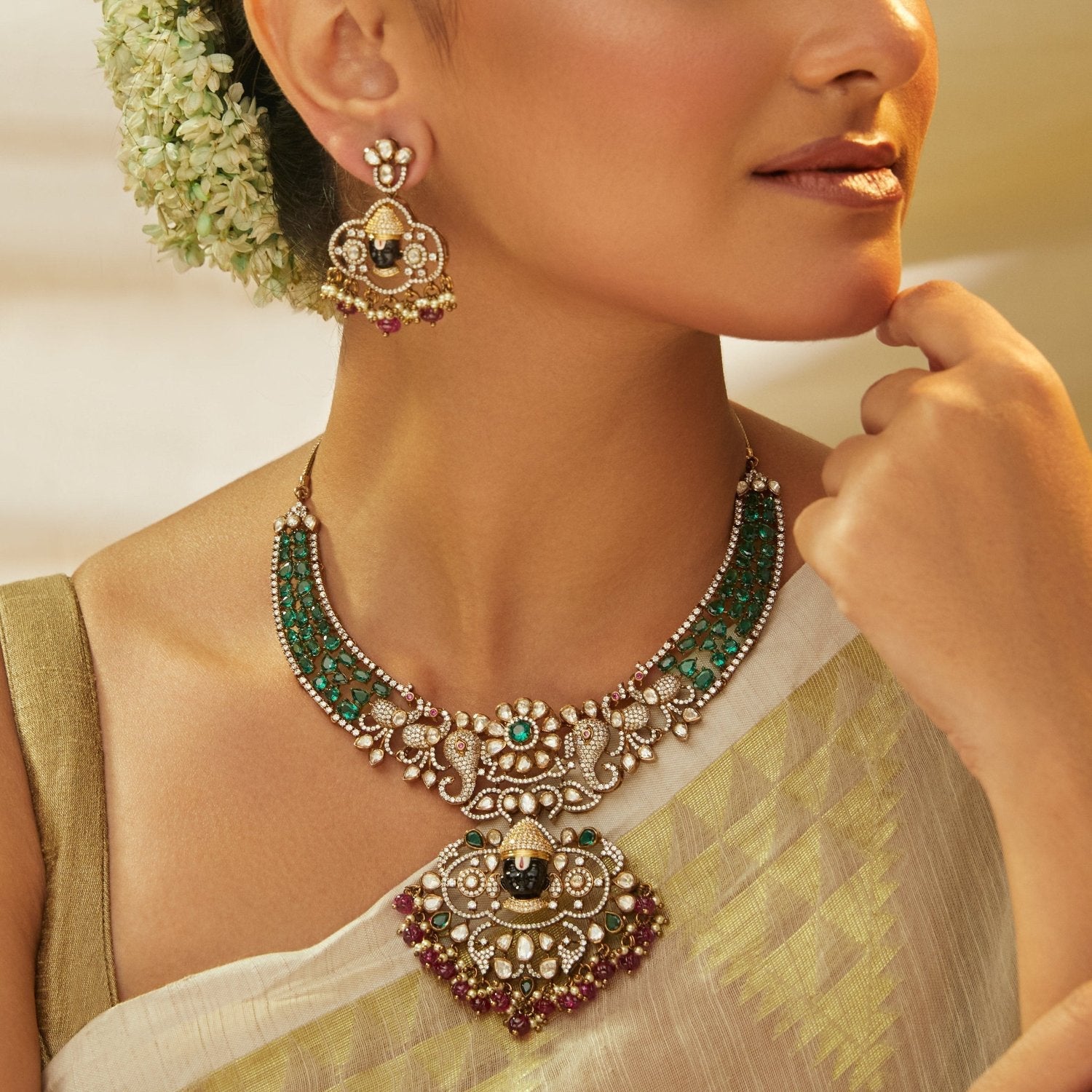 Kashvi Moissanite and Gemstone Necklace Set