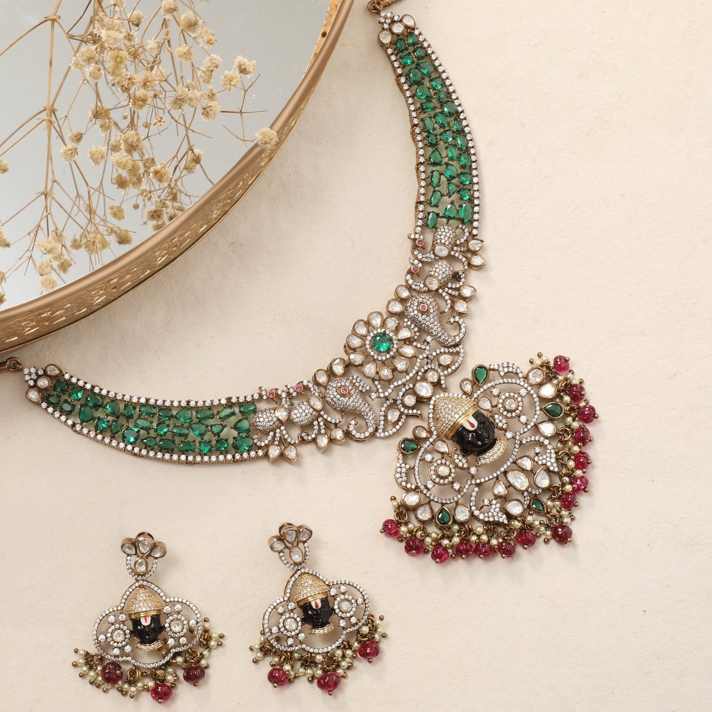 Kashvi Moissanite and Gemstone Necklace Set