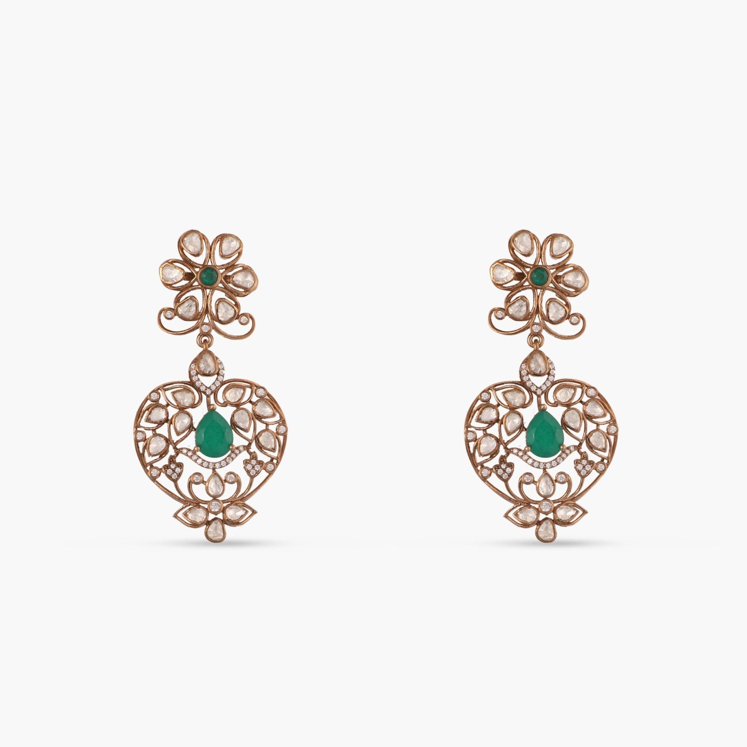 Emerald Floral Moissanite Silver Necklace Set