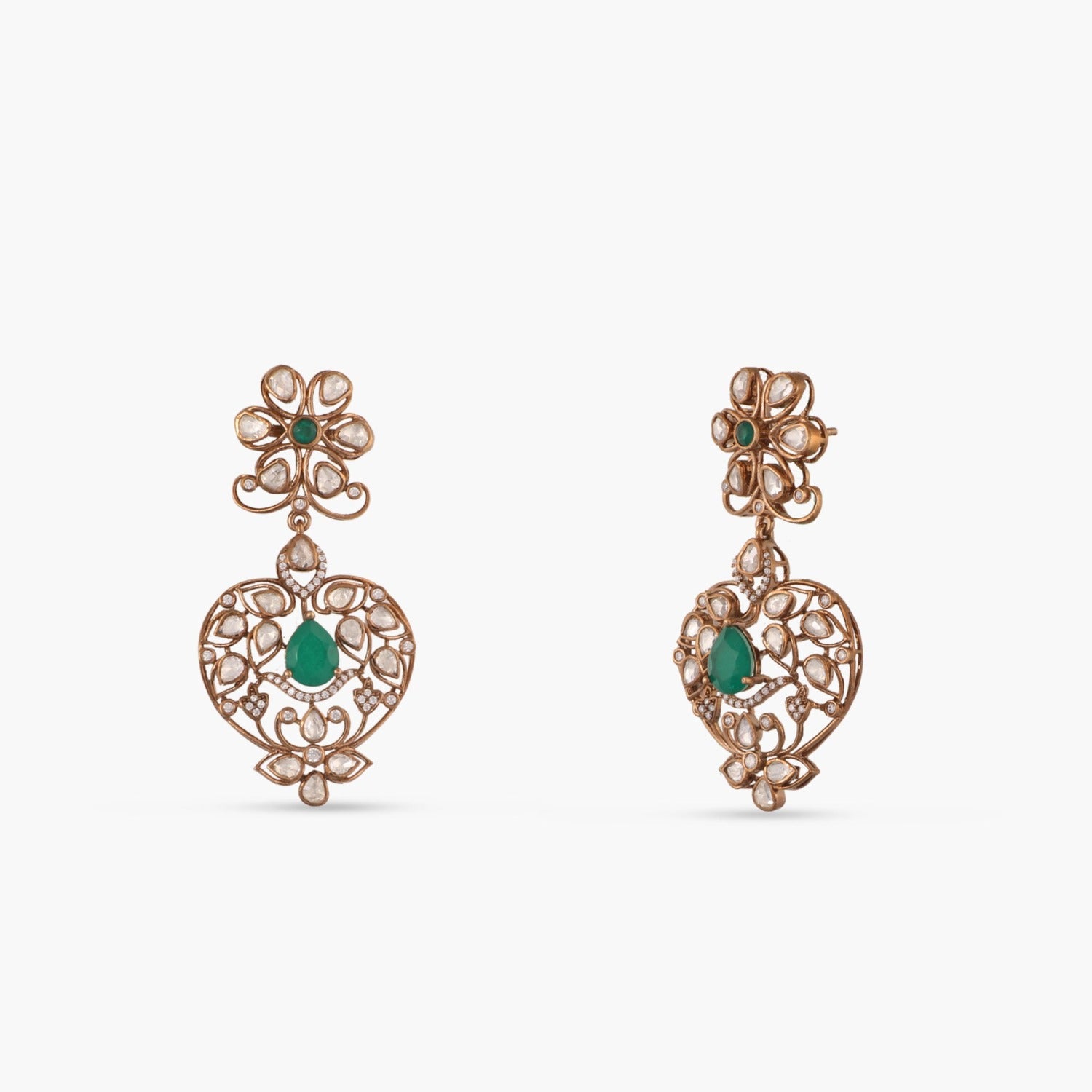 Emerald Floral Moissanite Silver Necklace Set
