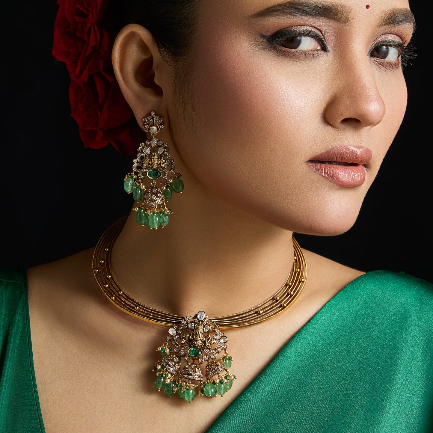 Diya Kempu Antique Silver Necklace Set