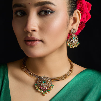 Anaya Kempu Antique Silver Necklace Set