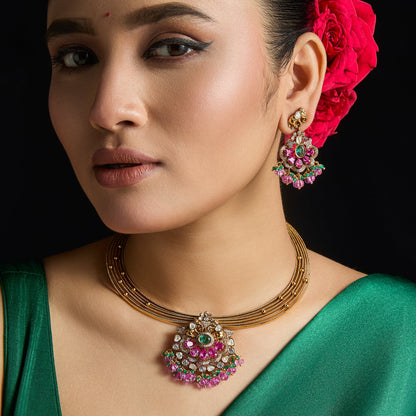 Hansini Kempu Antique Silver Necklace Set