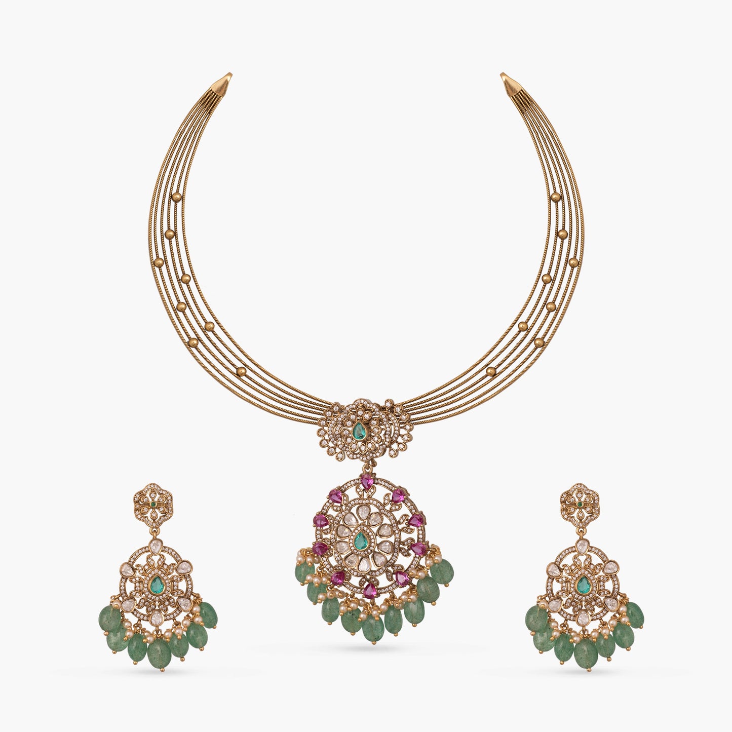 Pranika Kempu Antique Silver Necklace Set