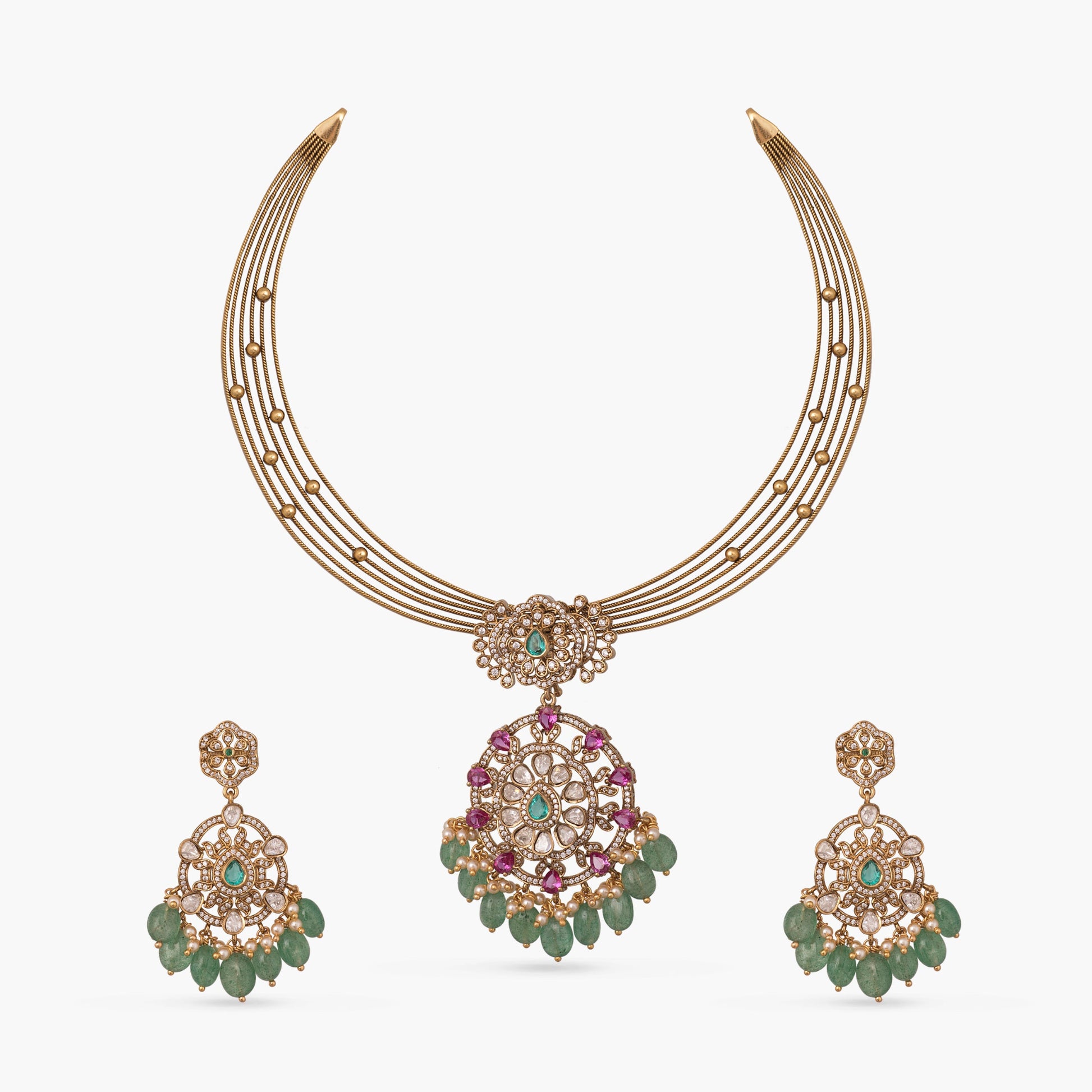 Pranika Kempu Antique Silver Necklace Set