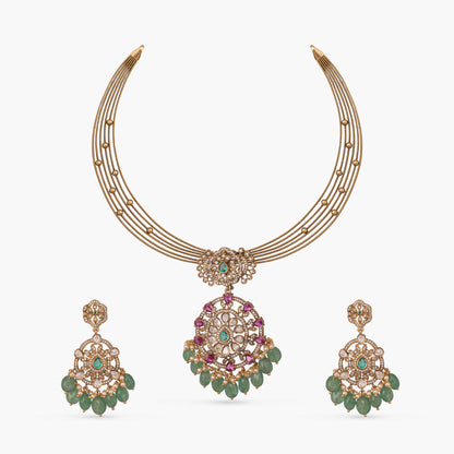 Pranika Kempu Antique Silver Necklace Set