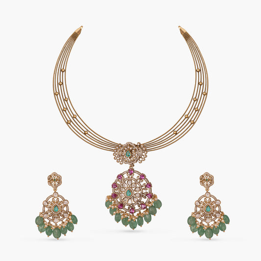 Pranika Kempu Antique Silver Necklace Set