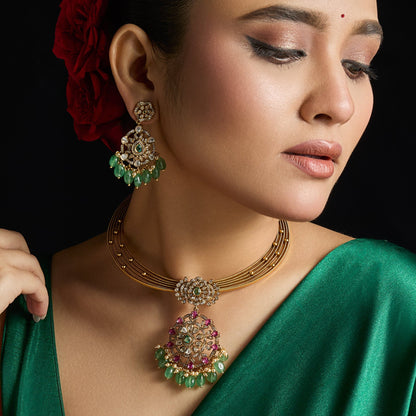 Pranika Kempu Antique Silver Necklace Set