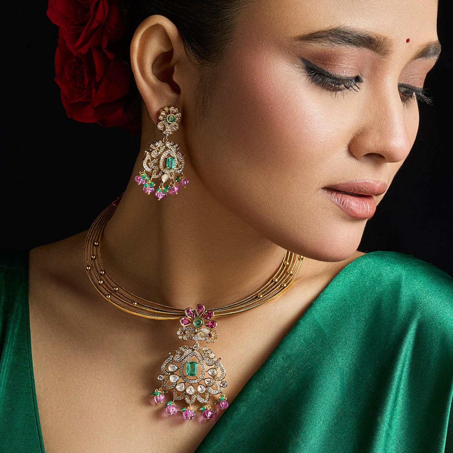Mohana Kempu Antique Silver Necklace Set