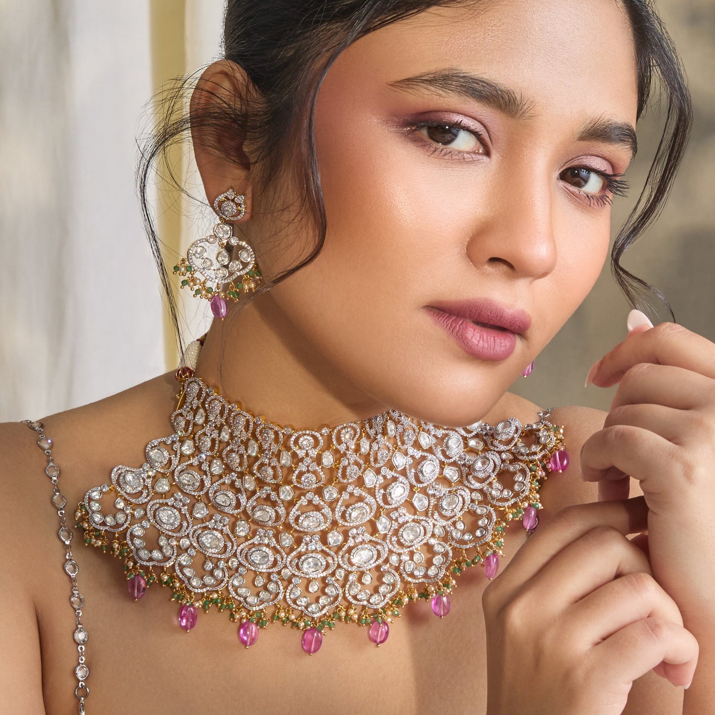 Vera CZ Silver Choker Set
