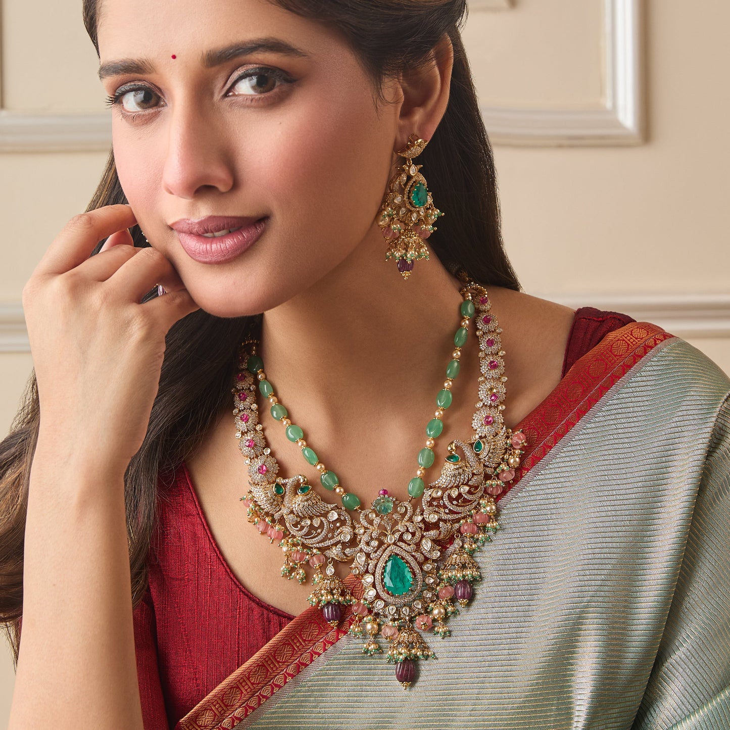 Amravati Moissanite Silver Necklace Set