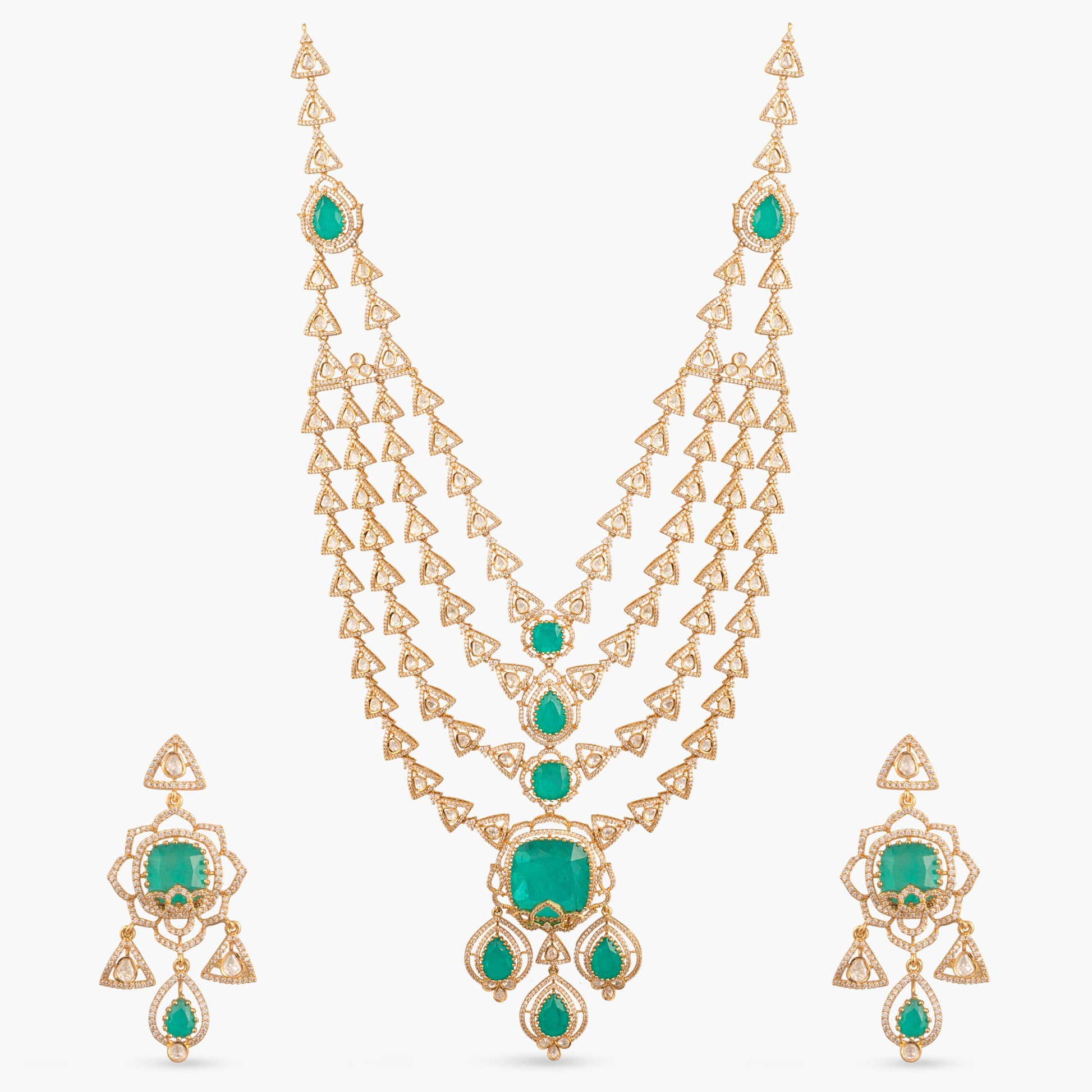 Chandrika Moissanite Layered Silver Necklace Set