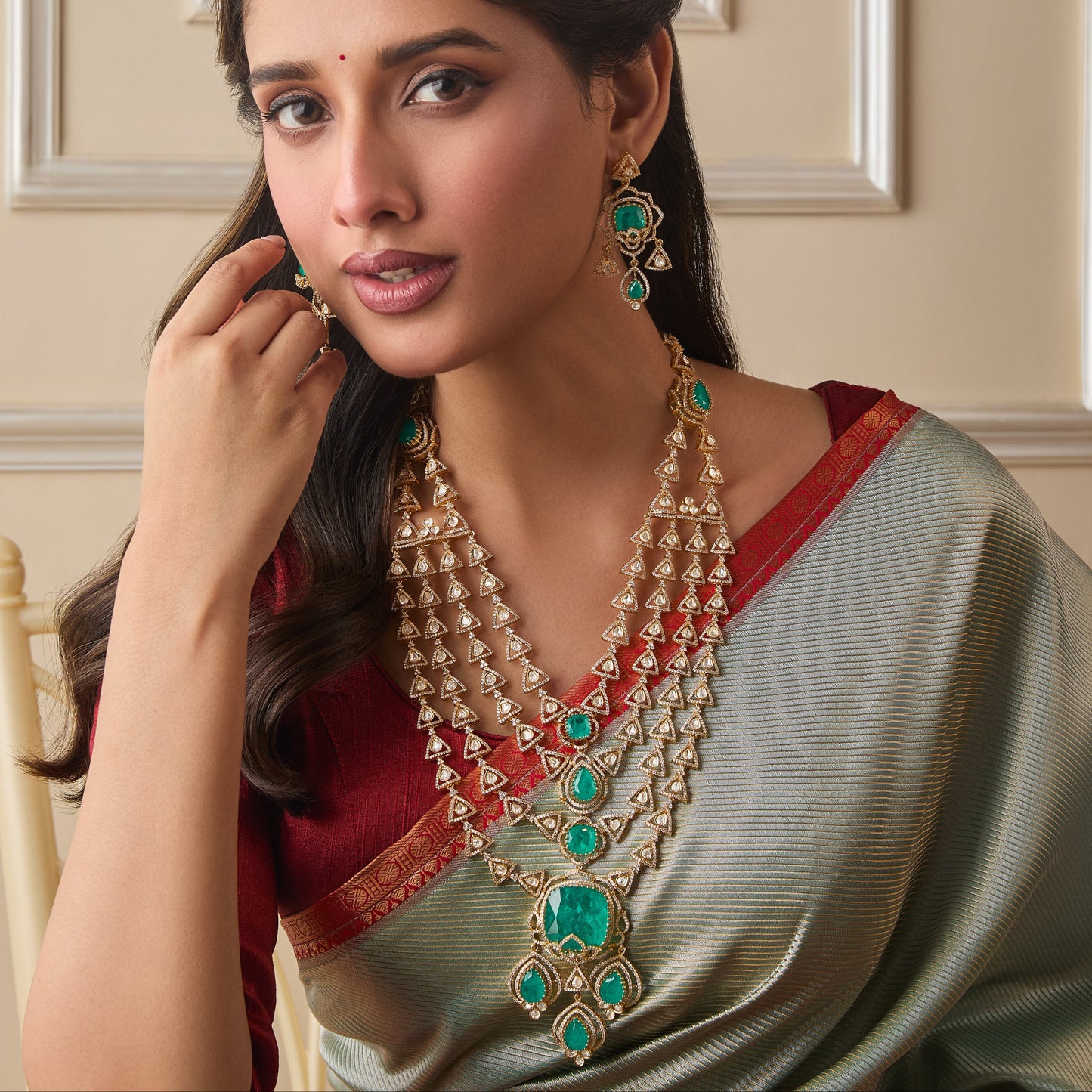 Chandrika Moissanite Layered Silver Necklace Set
