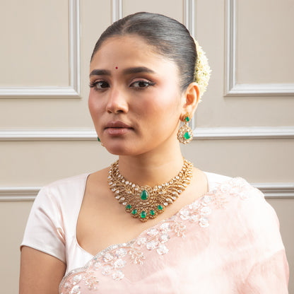 Ivara Emerald Silver Necklace Set