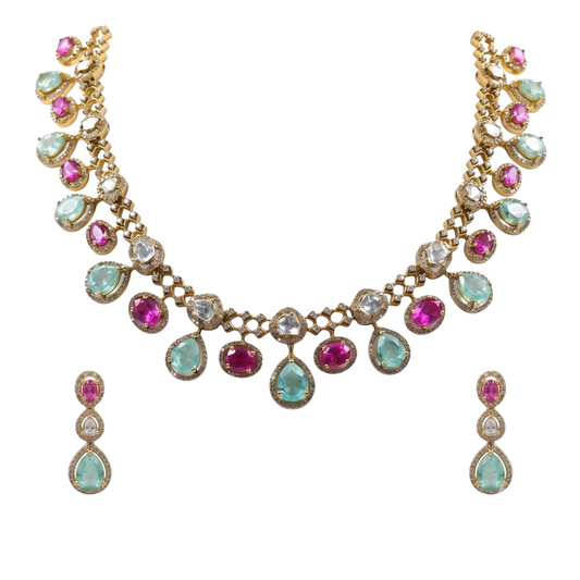 Meherzin Moissanite Silver Necklace Set