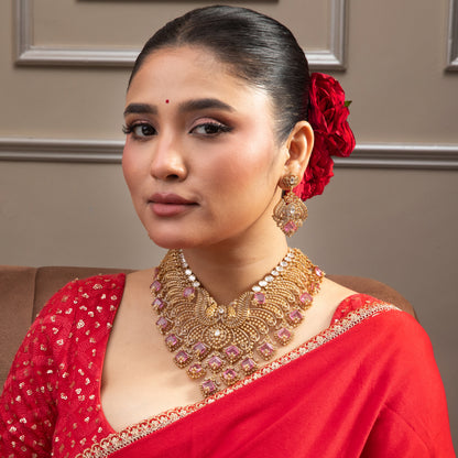 Meenal Moissanite Silver Peacock Necklace Set