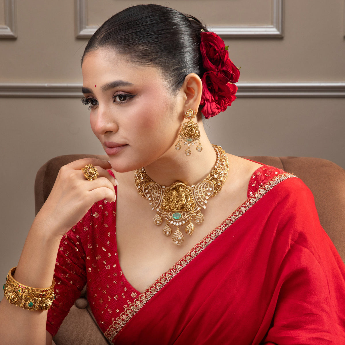 Ramayana Temple Silver Necklace Set
