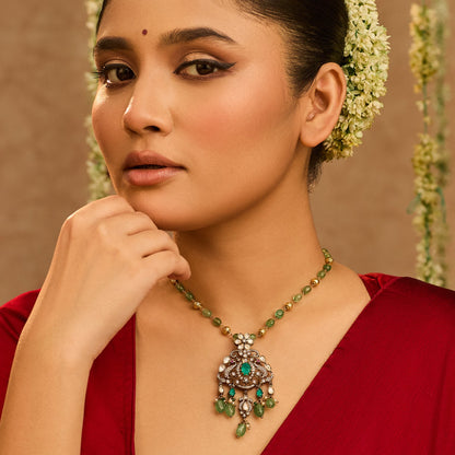 Arpita Moissanite Silver Beaded Pendant Necklace