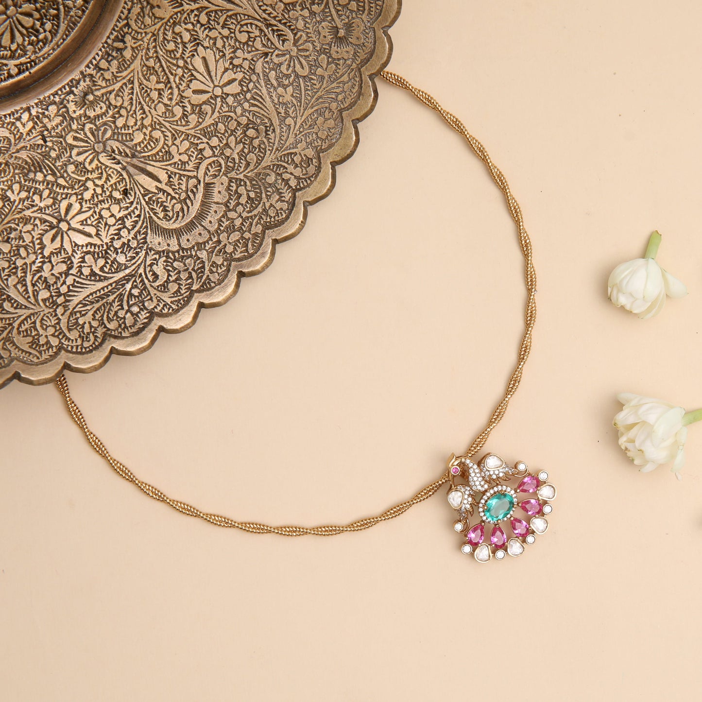 Mayurakshi Moissanite Silver Pendant Necklace