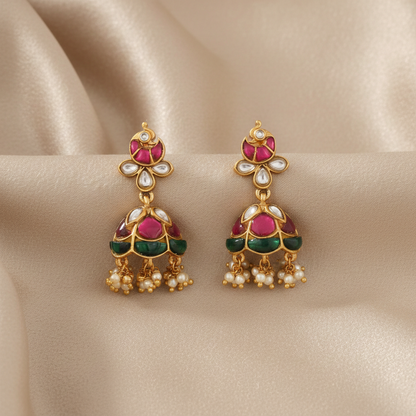 Diya Kempu Jadau Silver Jhumka Earrings
