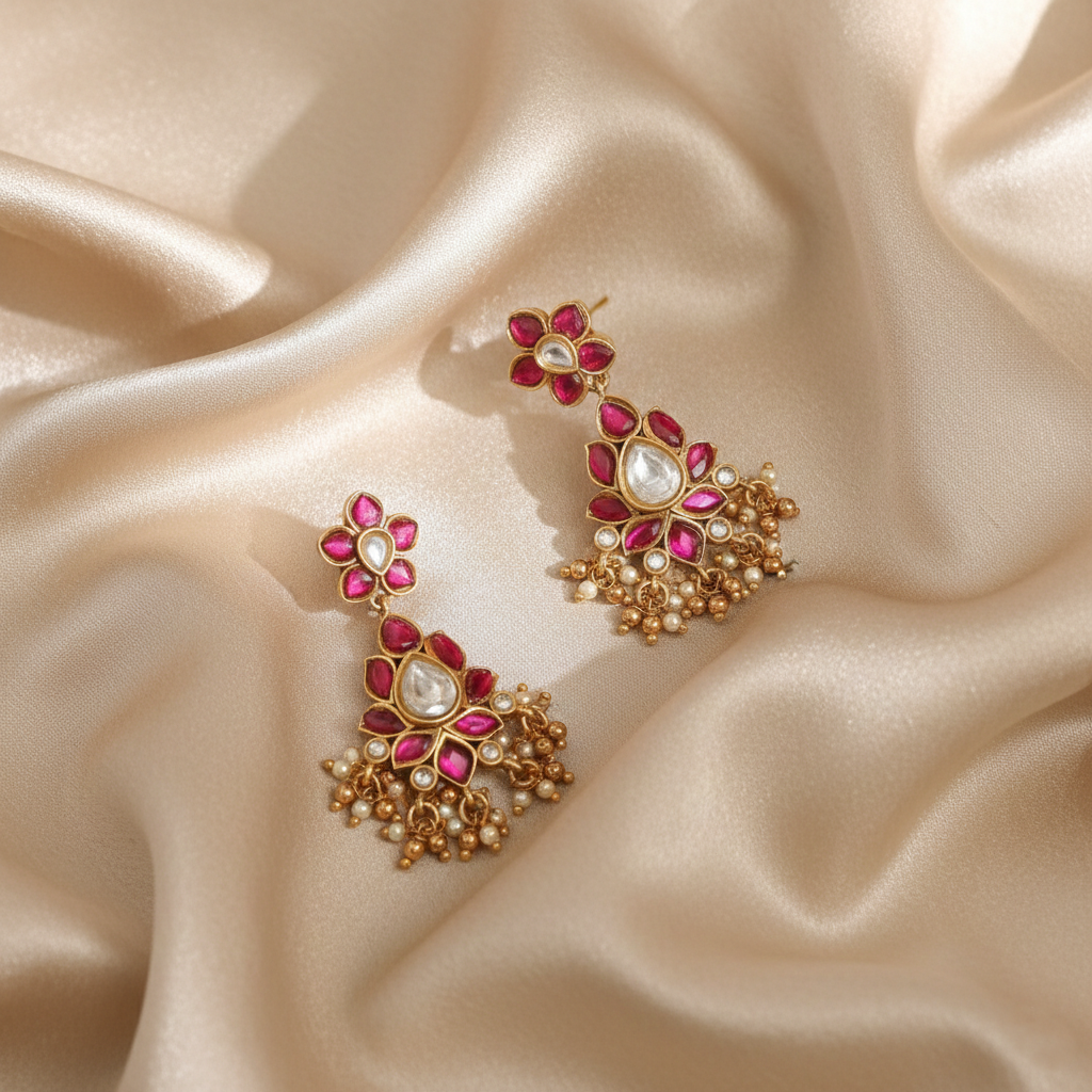 Floral Drop Silver Earrings