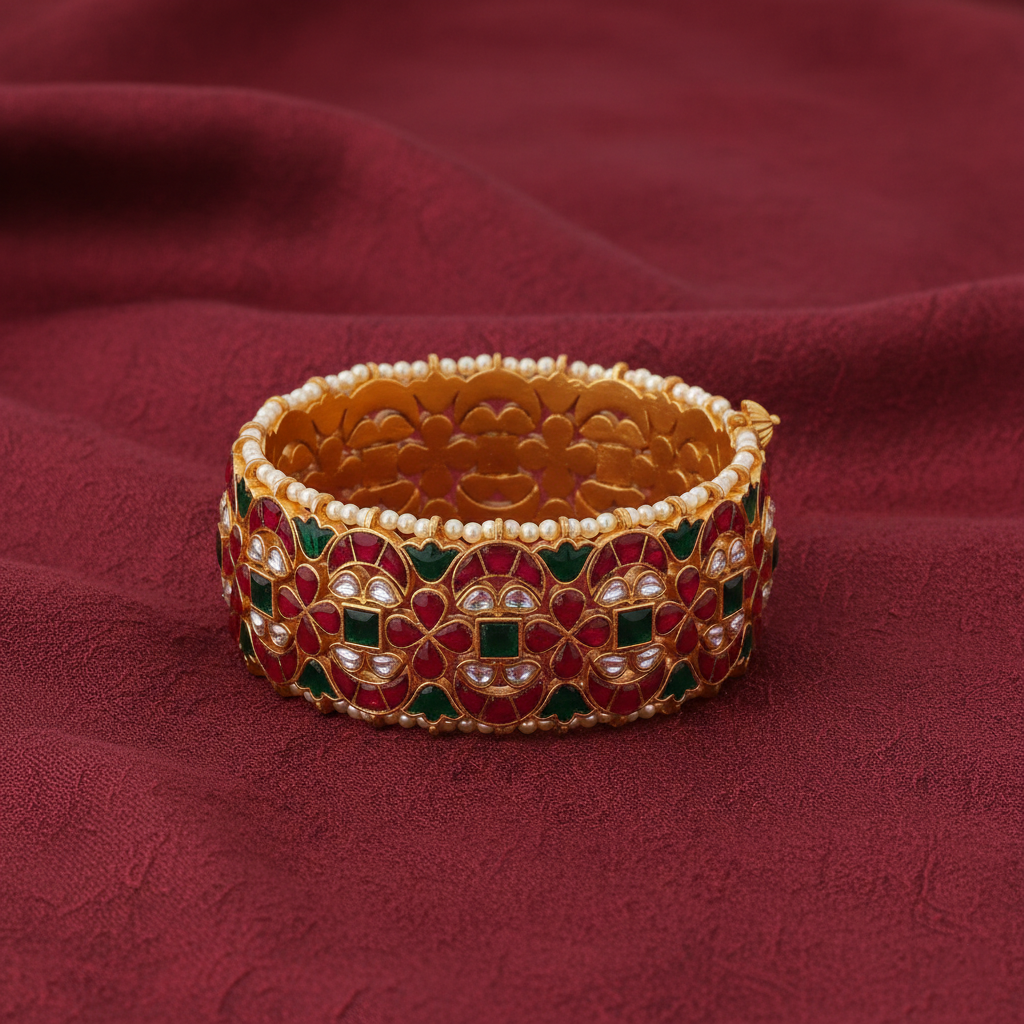 Indu Polki Silver Bangle
