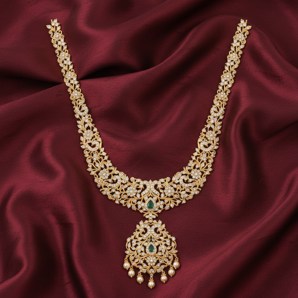 Ishita CZ Silver Long Necklace