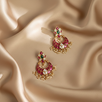 Jui Kempu Jadau Silver Chandbali Earrings
