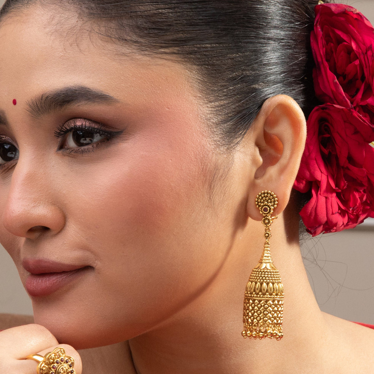 Swara Long Floral Silver Cylindrical Jhumka Earrings