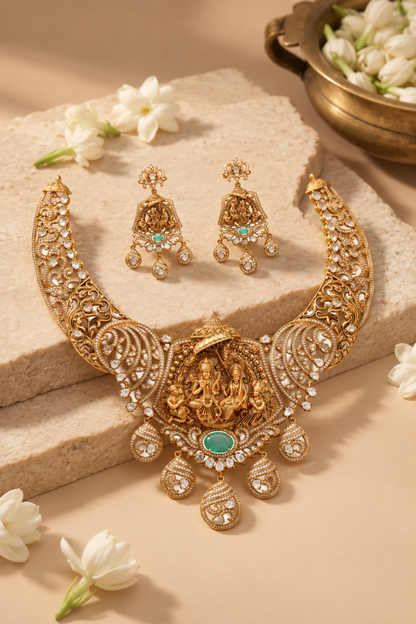 Ramayana Temple Silver Necklace Set