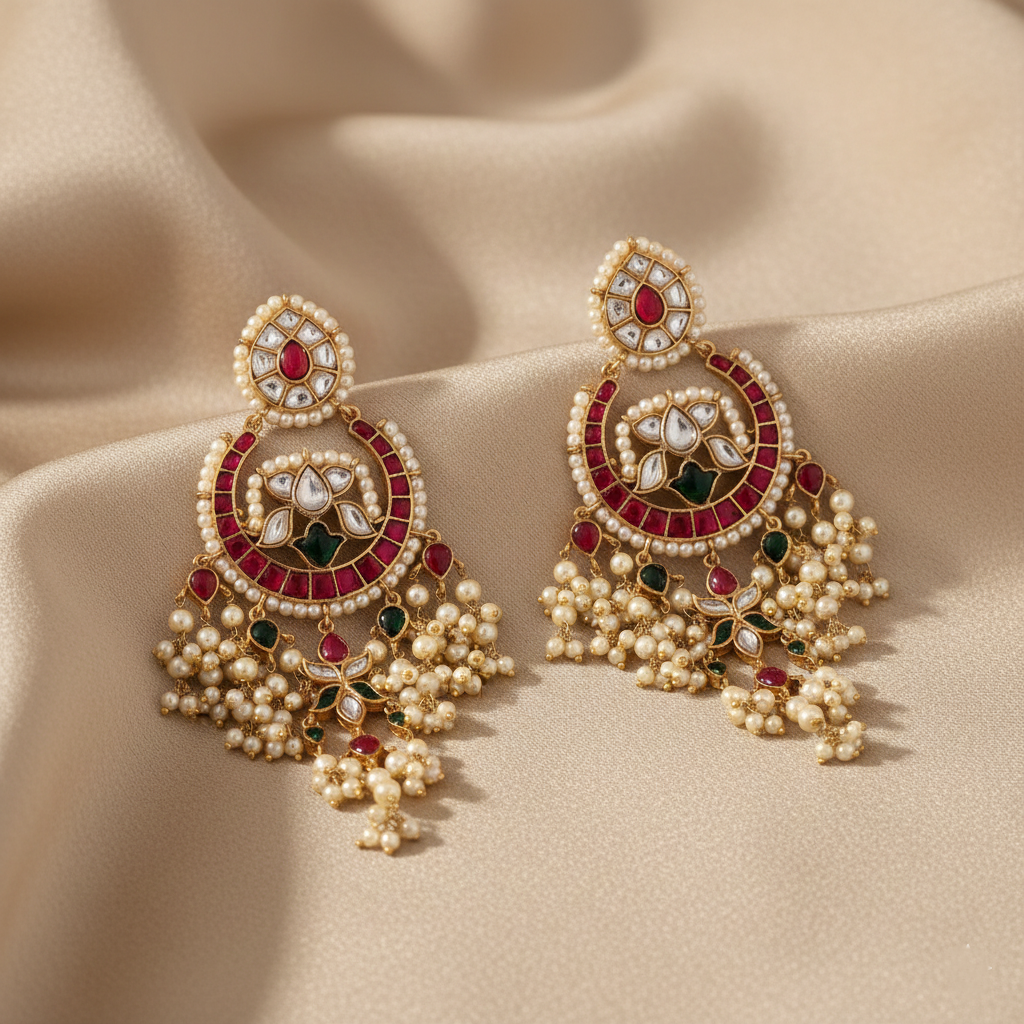 Nipuna Jadau Silver Chaandbali Earrings