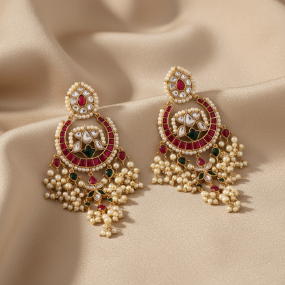 Nipuna Jadau Silver Chaandbali Earrings