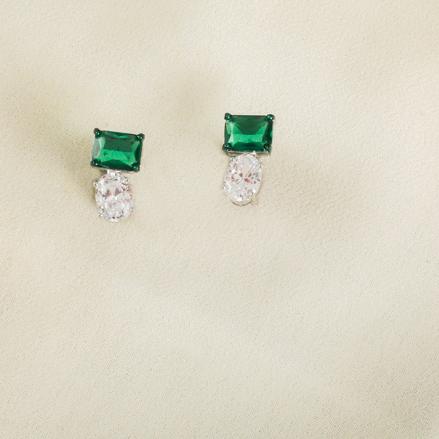 Emeraude Elegance Silver Stud Earrings