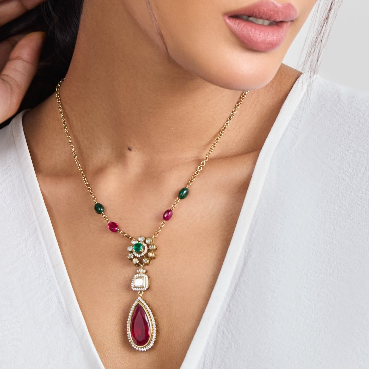 Amira Moissanites and Gemstone Silver Pendant Necklace