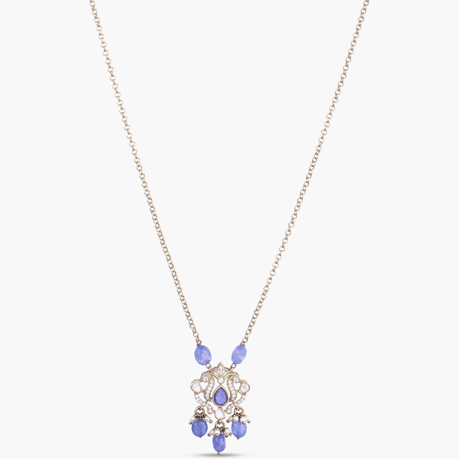 Sahar Moissanites and Gemstone Silver Pendant Necklace