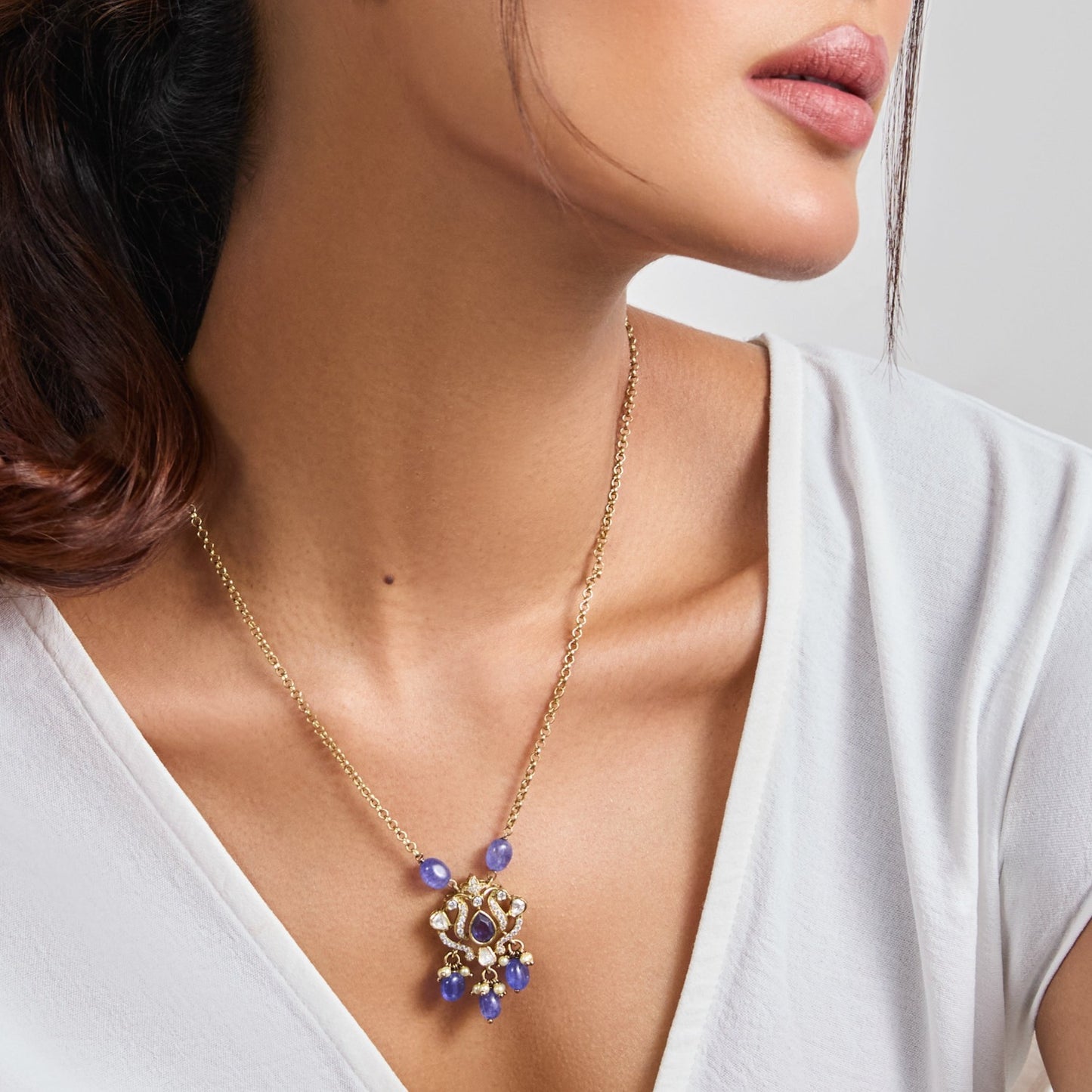 Sahar Moissanites and Gemstone Silver Pendant Necklace